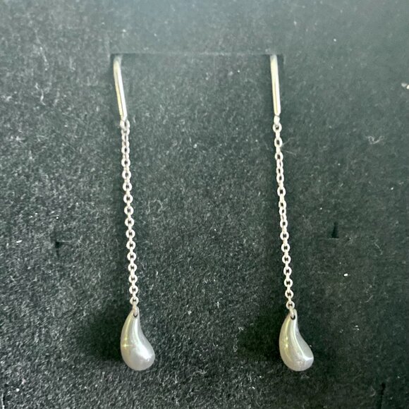 Tiffany & Co. (Elsa Peretti Collection) silver drop chain teardrop earrings - Picture 3 of 4